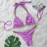 Bikini 2026 Sexy Solid Swimwear Swimsuit Women Rhinestone Metal Chain Bikinis Set Bathing Suit Beach Female Halter Bikinis Mujer