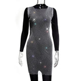 XS-2XL 15 Colors Rhinestones Fishnet Dress O-Neck Grid Swimsuit Bikini Cover Up Beach Pool Party Cover-ups for Swimwear Women