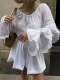 Foridol Tie Up Ruffles Lantern Sleeve White Blouse Women Spring Fashion Pelpum Top 2025 Summer O Neck Beach Casual Chic Blusa