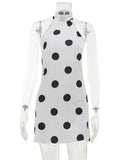 Ahagaga Sexy Slim Mini Dresses Women Polka Dot Print Halter Neck Sleeveless Backless A-Line Casual Vacation Zipper Vestidos