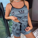 Summer Y2K Cute Crown Cartoon Print Top and Shorts Sleepwear Women 2Pcs Pajamas Set Loungewear Sexy Pyjamas