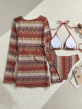 Print With Long Sleeve Cover Up Bikini Women Swimsuit Female Swimwear Three-pieces Bikini Set Bather Bathing Suit Swim Beachwear