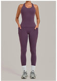 Women's Seamless Yoga Sets Sports Fitness Hip-lifting High Waist Pant Sleeveless Backless Suits Workout Running Leggings Sets