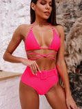 Bikini 2026 Sexy High waist Leopard print Bandage halter Swimwear Swimsuit Women Bikinis Set Bathing Suit Beach Bikini Female
