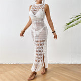 S - XL New Fringe Tassel Hollow Out Crochet Knitted Tunic Beach Dress Beach Wear Beachwear Beach Cover Up Cover-upsFemale V5605