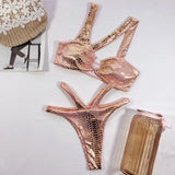 Bikini 2026 Sexy Bronzing Snakeskin Hollow Swimwear Swimsuit Women Bikinis Set Bathing Suit Beach Bikini Luxe Female Metal Ring