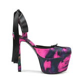 New Design Platform Women High Heeled Sandals for Woman's Square Toe Butterfly-Knot Ankle Riband Thin Heels Shoes Mujer Pumps