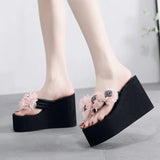 2025 New Beach Flip Flops For Women Summer Wedges Shoes Bohemian Flower Slippers Girls Sexy High Heels Street Platform Sandals