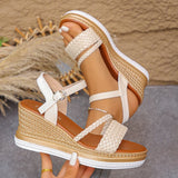 2026 Weave Wedge High Heel Sandals Women Summer Chunky Platform Rome Sandals Woman Plus Size 43 Ankle Buckle Thick Sole Sandles