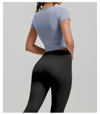 2 Pieces Women Tracksuit Yoga Set Spring Summer Short Sleeve Hollow Out Slim Sports Top High Waist Leggings Running Fitness Suit