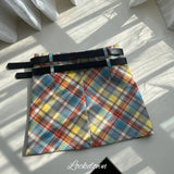 Plaid Double Waistband A-line Short Skirt  Women American Style Street High Waist Casual Collision Color Wrap Hip Skirt OJR7