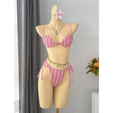 2026 New Striped Bikini Women Swimwear Female Swimsuit High Cut Leg Padded Bather Bathing Suit Swim Two-pieces Bikini set K8071