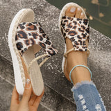Fashion Leopard Print Wedge Slippers Women Summer Peep Toe Platform Sandals Woman Lightweight Non Slip Beach Sandles Plus Size