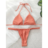Sexy Wrinkled High Cut Thong Bikini Women Swimwear Female Swimsuit Two-Pieces Bikini Set Bather Bathing Suit Swim Lady V4010C