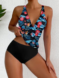 New Sexy Deep V Bikini Set Strappy Halter Swim Top & High Waist Panties Women's Printed Two Piece Swimsuit Beach Bathing Suit
