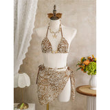 With Sarong Halter Printed Bikini Women Swimwear Female Swimsuit Padded Bather Bathing Suit Swim Three-pieces Bikini set K8073