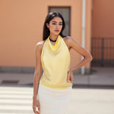 Women Summer Halter Neck Vest Sleeveless Open Back Solid Color Satin Tank Tops