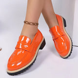 Patent Leather Thick Heels Loafers Women Spring New Mixed Color Med Heel Office Pumps Woman Plus Size 43 Slip On Single Shoes