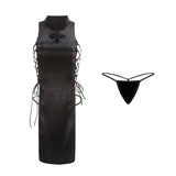 Women Sexy Chinese Traditional Cheongsam Qipao Dress Lingerie High Split Bandage Mini Uniform Dresses Costumes
