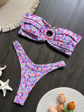 Sexy Colorful Floral Printed Bandeau Bikini Female Swimsuit Women Swimwear Two-pieces Bikini set Bather Bathing Suit Swim