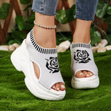2026 Summer New Knitted Shoes Fairy Fish-mouth Wind Cake Sole High Heel Flying Weave Slope Heel Thick Sole Sports Women's Sandal