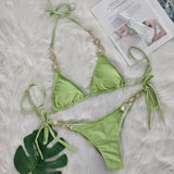 DEKA Sexy Halter Metal Chains Diamond Bikini Set Shiny Rhinestone Bikini Women Swimsuit Female Swimwear Bathing Suit Swim
