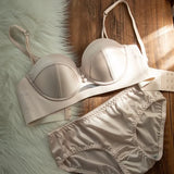 TikTok Viral MOYISU Summer Satin Bralette Strapless Push Up Bra&Set French Retro Anti Sag Lingerie Set Small Breast Support Gift