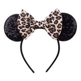 Disney Mickey Mouse Ears Leopard Print Headbands for Girls Baby Women Sequins 5"Bows Hair Accessories Adults Hairbands Kids Gift