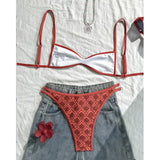 S - XL Flowers Printed High Leg Cut Bikini Female Swimsuit Women Swimwear Two-pieces Bikini set Bather Bathing Suit Swim V6965