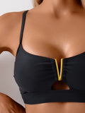 Sexy Black Metal V Wire Bikini Set 2026 Women Hollow Out Push Up Bra High Waist Swimsuit Beach Bathing Suit Two Piece Swimwear