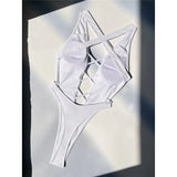 S - XL Deep V Neck Mini Thong Cross Back Women Swimwear One Piece Swimsuit Female High Leg Cut Bather Bathing Suit Swim V5462