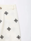 Foridol Geometric Embroidery Wide Leg Spring Summer Women Beige Long Pants Zip Fashion Trousers Pantalones De Mujer Autumn Pants