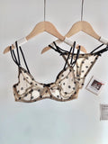 Affordable French Lace Lingerie Set | Sexy Mesh Push Up Bra for Big Bust, Ultra Thin Slimming Anti Sag Women's Bra Set MOYISU AB