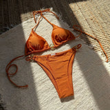 sexy glitter metal halter tie bikinis sets two pieces thong swimsuit bathing suit swimwear biquini bakini tankini trikini