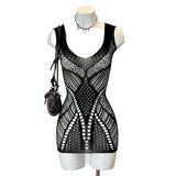 Women Sexy Fishnet  Cover Up, Sheer Bodycon Sleepwear See Through Beachwear Without Bikini