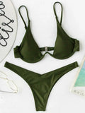 Sexy Neon V-bar Underwired Bikini 2025 Female Ribbed Swimsuit Women Thong Swimwear Two-pieces Bikini set Push up Bathing Suit