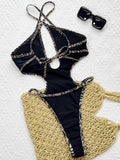 Sexy Hollow Out Cross Backless One Piece Swimsuit Women Thong Swimwear Female Monokini High Leg Cut Bathing Suit Swim Beachwear