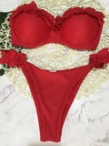 Ruffled Bra Cup Bikinis 2025 Bandeau Bikinis Women Swimsuit Female Swimwear Two Pieces Bikini Set High Cut Bathing Suit Swim