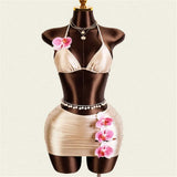 XS - L With Skirt 3D Flower Halter Bikini Women Swimwear Female Swimsuit Three-Pieces Bikini Set Bather Bathing Suit Swim V8065