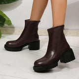 Fashion Thick Heels Ankle Boots Women 2025 Back Zipper Plus Size 35-42 Pu Leather Boots Woman Round Toe Platform Booties Mujer