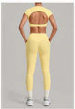 Women's Seamless Yoga Sets Sports Running High Waist Hip-lifting Pants Backless Short-sleeve Suits Workout Fitness Leggings Sets