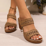 Retro Hollow Out Thick-Heeled Sandals Women Summer Lightweight High Heels Slippers Woman Plus Size Outdoor Platform Sandles 43