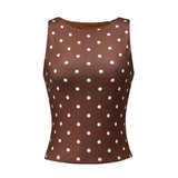 Women Dot Print Tank Tops Summer Crew Neck Sleeveless Classic Slim Fit Crop Vest