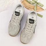 Fashion Gray Suede Flats Sneakers Women Non Slip Lace Up Platform Sneakers Woman Comfortable Thick Sole Sports Running Shoes