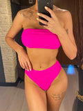 Sexy Bandeau High Leg Cut Female Swimsuit High Waist Bikini Women Swimwear Two-Pieces Bikini Set Bather Bathing Suit Swim V5444