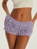 Women's Shorts Solid Color Chiffon Ruffle Layered Short Pants Elastic Waist Casual Bloomers Sexy Hot Shorts Loungewear