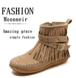 Vintage Women Boots Suede Ankle Boots Fringe Women Shoes Winter Boots Women Side Zipper Casual Shoes Ladies Snow Boot