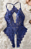 Women Sexy Lace Teddy Lingerie Deep V Mesh Sheer Bodysuit Backless Crotchless One Piece Babydoll Nightwear