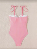 2026 Strappy Swimsuit One Piece Sexy Striped Ruffle Swimwear Women Bathers Bathing Swimming Swim Suit Padded Beachwear Summer