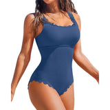 S - XXL 11 Colors Ribbed Frilled Women Swimwear One Piece Swimsuit Female Backless High Leg Cut Bather Bathing Suit Swim K7097
